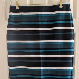 NYCC Knit Skirt, Stretch, Slit Back, Teal/Black/White, Size L, EUC